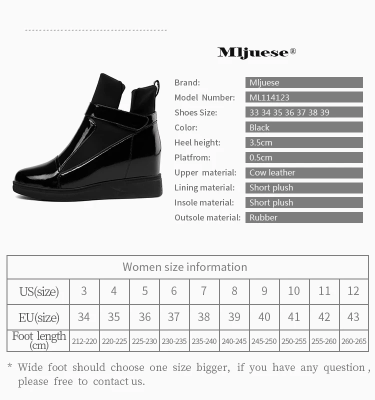MLJUESE/; женские ботильоны из коровьей кожи на застежке-липучке в римском стиле; зимние теплые короткие плюшевые ботинки на танкетке, визуально увеличивающие рост; женские ботинки
