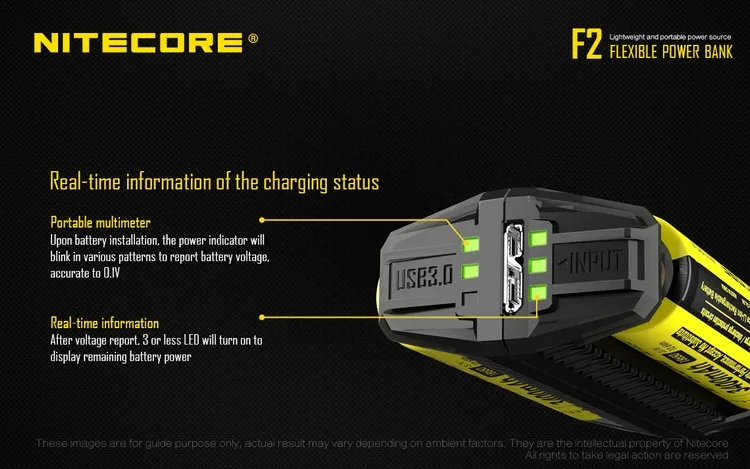 NITECORE F2 гибкий внешний аккумулятор 2A умный литий-ионный IMR аккумулятор 2 слота USB зарядное устройство легкий портативный источник питания адаптер