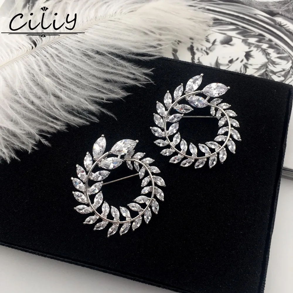 Ciliy 2018 High Quality AAA Cubic Zirconia Round Shape Leaf Branch Wheat Brooches Women Charm Statement Elegant Jewelry 03516 | Украшения и