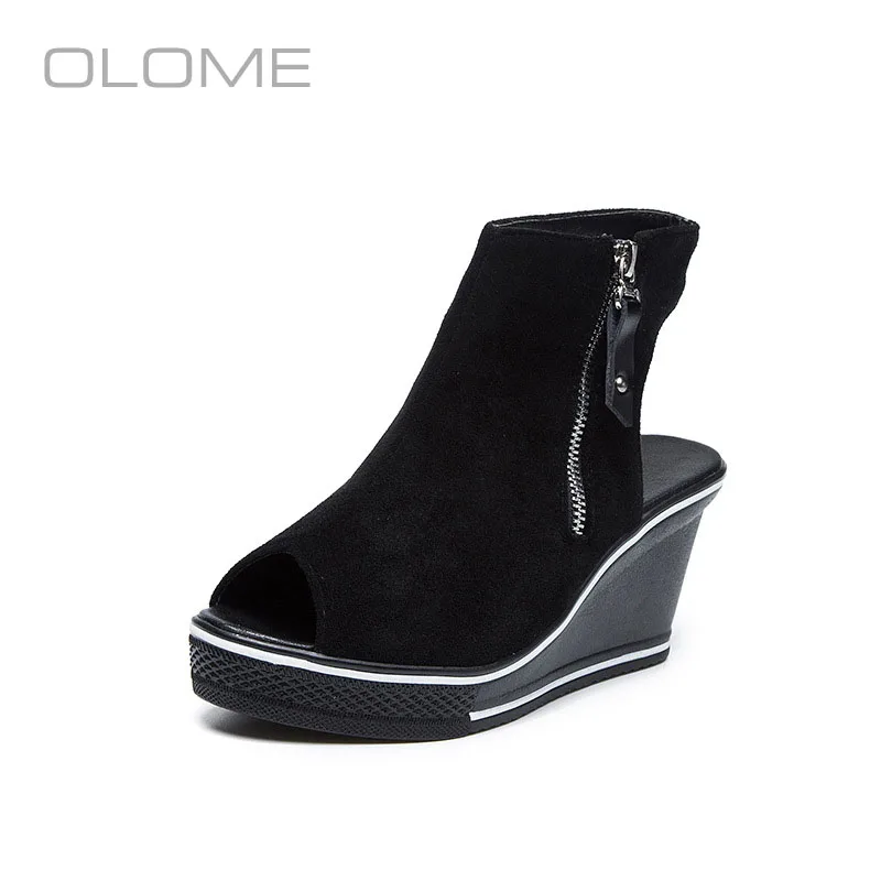 

OLOME super fire Summer new fashion Trend personality fish mouth style muffin with side zip Multicolor sandals Large size