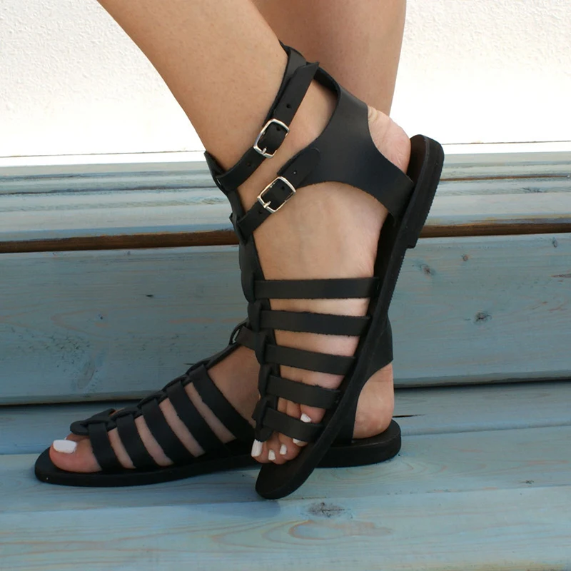 Летняя женская обувь; пляжные сандалии на плоской подошве; женские модные однотонные сандалии с открытым носком на плоской подошве в римском стиле; повседневная обувь; Sandales; размеры 36-43
