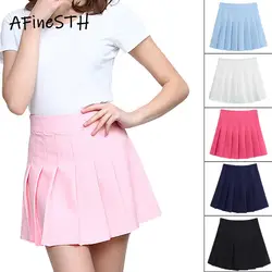 AFineSTH женская летняя плиссированная юбка новый Soild Цвет теннис Высокая талия юбка Женский мини-молния-линии империи юбка в школьном стиле