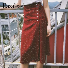 Bazaleas винно-красный женский Печатный принт юбка французский бренд Модные женские до колена пуговица для юбки шифон тонкий 3 разноцветная юбка