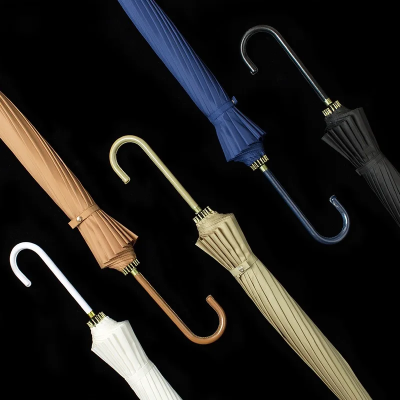 

16 Bone Large Simple Umbrella Long Handle Small Fresh Automatic Double Layer Windproof Gentleman Umbrellas 5 Colors