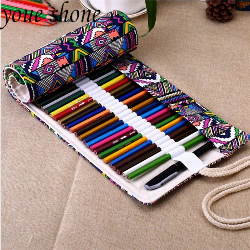 

2019 Handmade Creative Folk Style Simple Pencil case Curtain Box Large Capacity Students Stationery Portable Bag 36/48/72