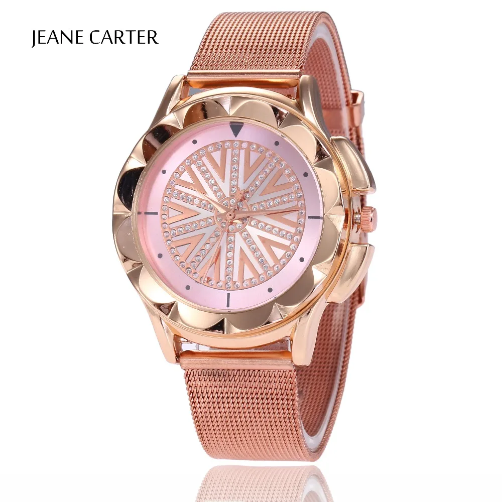

Montre Femme 2018 Rose Gold Women Watches Women Luxury Rhinestone Stainless Steel Mesh Quartz Wristwatch Hours Clocks girls Gift