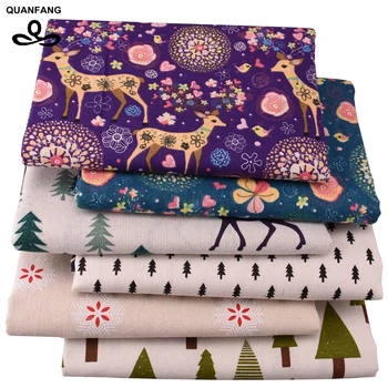 

QUAN FANG Christmas Series,Printed Cotton Linen Fabric For DIY Quilting&Sewing Sofa,Table Clothes,Curtain,Bag,Cushion Half meter