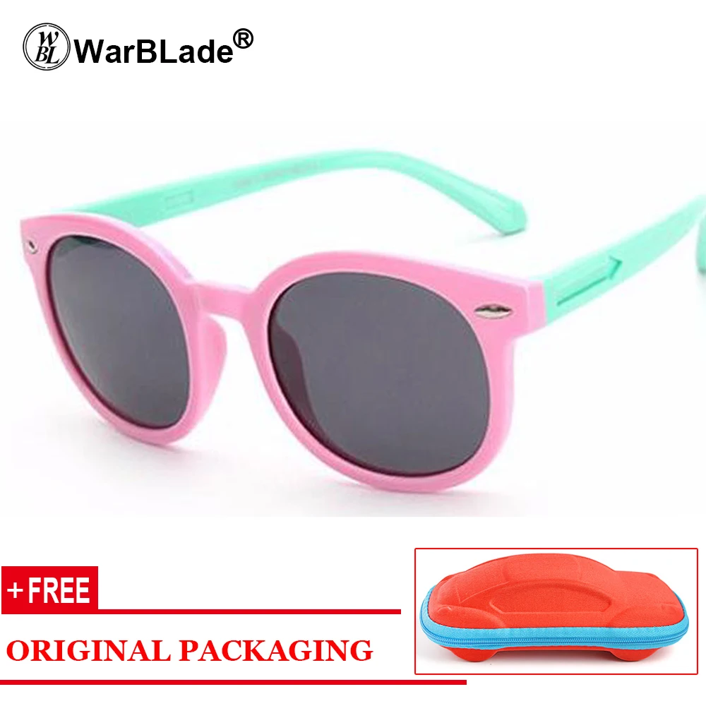 pink green Детские поляризованные солнцезащитные очки TAC UV400 для мальчиков и девочек, классные TR90 резиновые Повседневные очки дома и на открытом воздухе очки Новинка с чехлом - Цвет линз: pink green