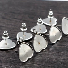 Не выцветает) 12 мм 20 шт нержавеющая сталь Сердце Стиль Серьги Шпильки, подходит 12 мм сердце стекло кабошоны, пуговицы; серьги обрамления