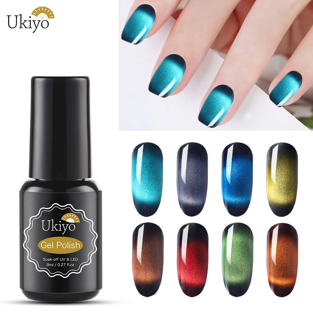 

Ukiyo 8ml Gemstone Cat Eye Nail Gel Polish Black Base Needed Magnetic Gel Nail Polish Soak Off UV LED Gel Varnish Nail Art