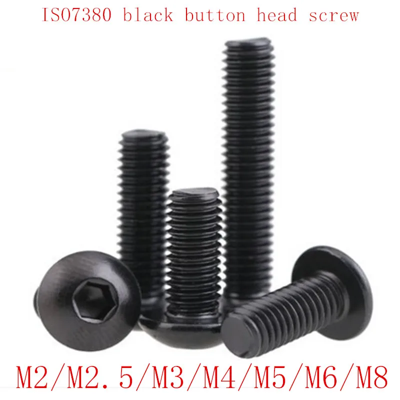 

50PCS ISO7380 black button head screw M2 M2.5 M3 M4 M5 M6 M8 Hexagon Socket round head Screws Hex Socket Screw