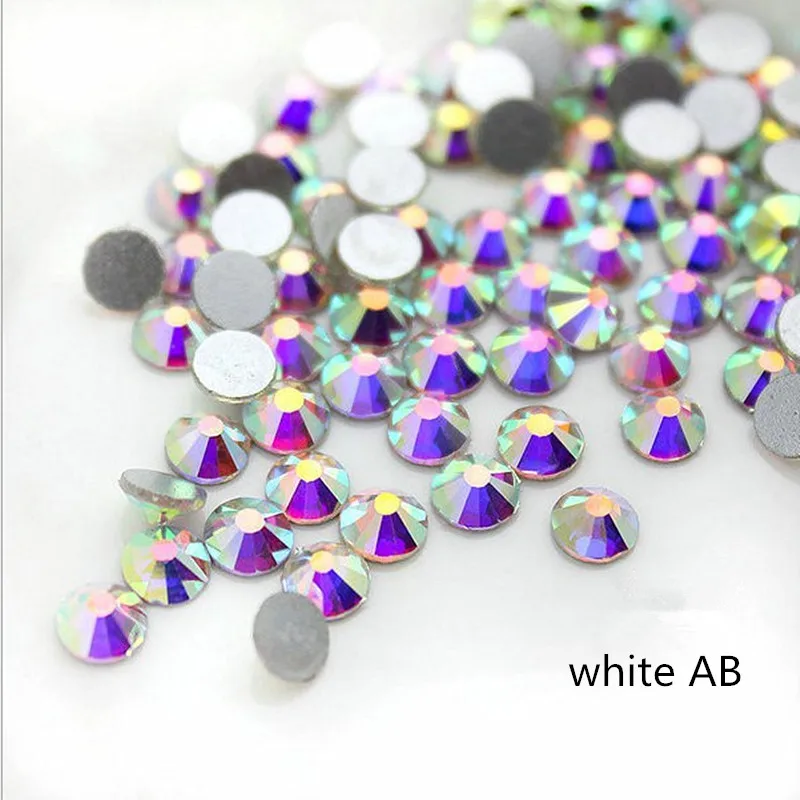 

High Quality SS3-30 Crystal white AB Rhinestones glu On For Clothes Non Hotfix Flat bottom Glass Stone