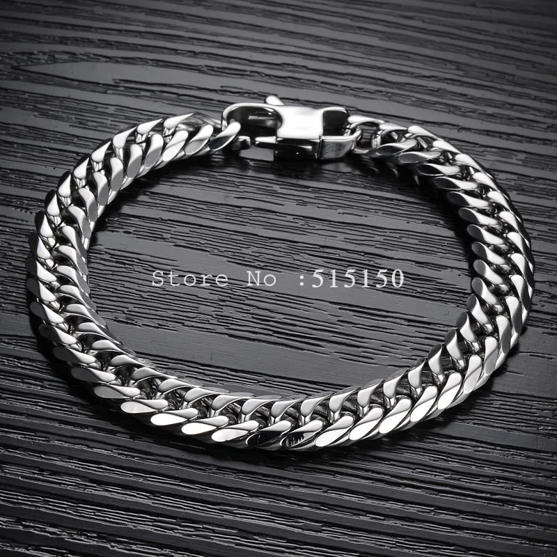 

Silver 316L Stainless Steel Franco Box Cuban Curb Link Chain Bracelet 2015 Fashion Jewelry High Quality Bracelets Bangle for Men