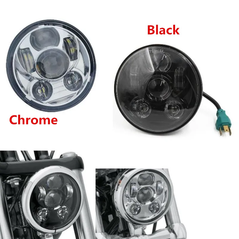 

Black/Chrome 5 3/4'' 45W H4 LED Headlight Round 5.75 inch High/ Low Beam Driving headlamp for Harley Dyna Street 500 750