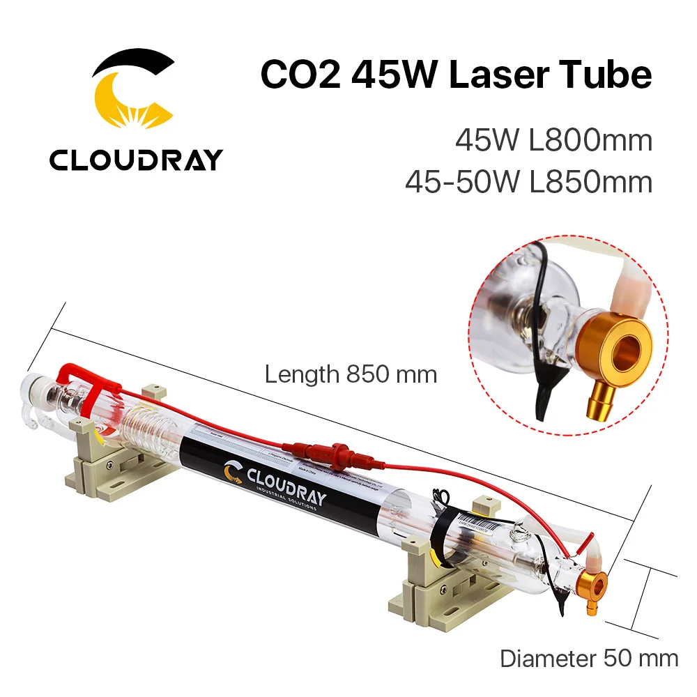 Cloudray Co2 Стекло лазерной трубки 800 мм 45-50 Вт Стекло Лазерная лампа для CO2 лазерная гравировка Резка машины - Цвет: Metal Head