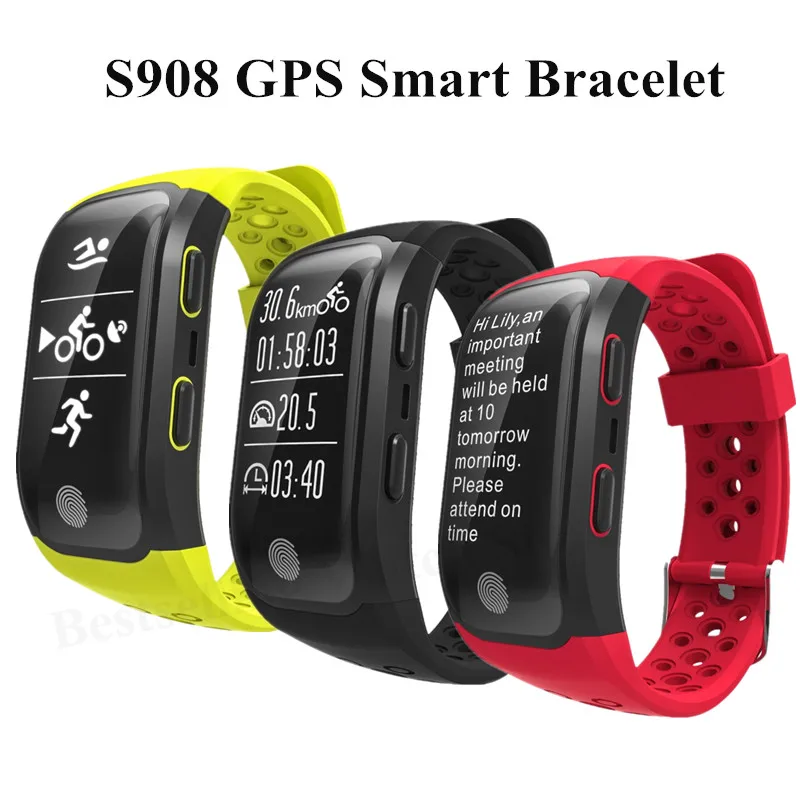 S908 Bluetooth gps трекер Браслет IP68 Водонепроницаемый Смарт Браслет монитор сердечного ритма Фитнес трекер Smart Band