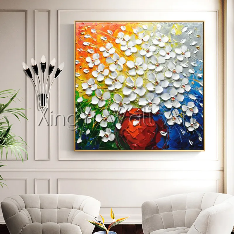 

Canvas painting gold art flowers wall art picture for living room home wall decor thick texture Acrylic quadro caudro decoration