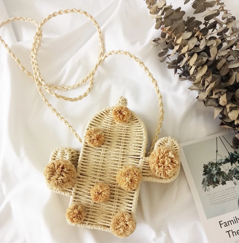 

Cactus Handmade Straw Bags Casual Simple Shoulder Bag Summer Holiday Women Beach Bag Travel Beach Woven Crossbody Ins Hot Style