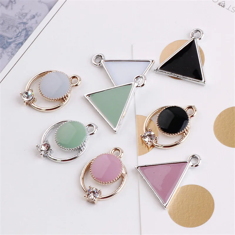 

New Arrival 40PCs Simplify Triangle Round Enamel Alloy Pendant Charms Fit Bracelet Necklace Keyring Earring Phone Chain Decor