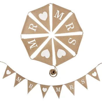 

Party Decoration European Linen Love Triangles MR MRS Linen Flag for Wedding Decoration 20pcs
