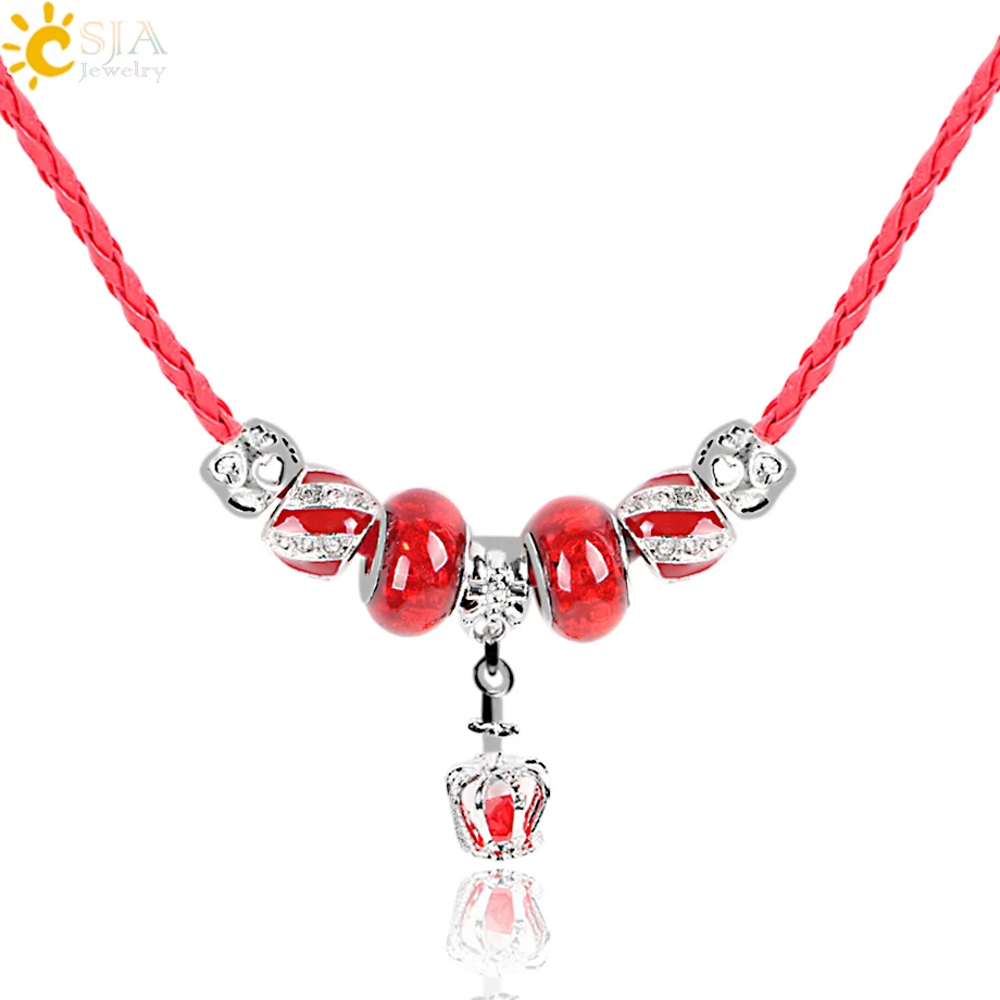 CSJA Red Braided Cord Rope Chain Maxi Chokers Necklaces for Girls Crown