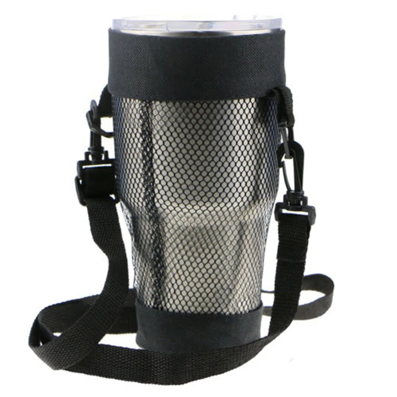 

30 Oz Black Cup Mug Holder Bag Water Bottle Carry Mesh Net Bag Pouch 1 Piece New for walking, running, hiking, biking miniso