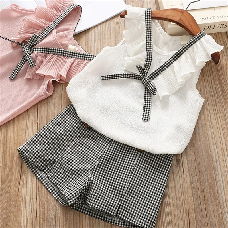

Girls Clothing Sets Summer Cotton Vest Two-piece Sleeveless Children Sets Casual Fashion Girls Clothes Suit Skirt 40