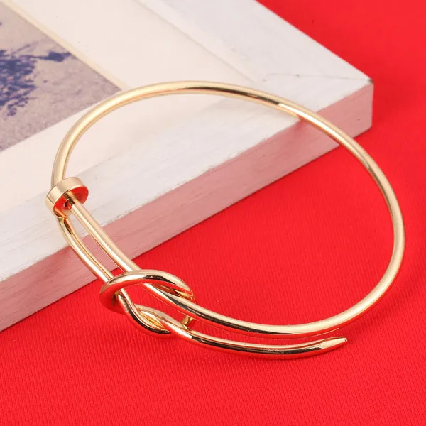 Новая мода скрученный узел ногтей браслет сердце браслет с узлом стек манжета браслет - Окраска металла: Gold