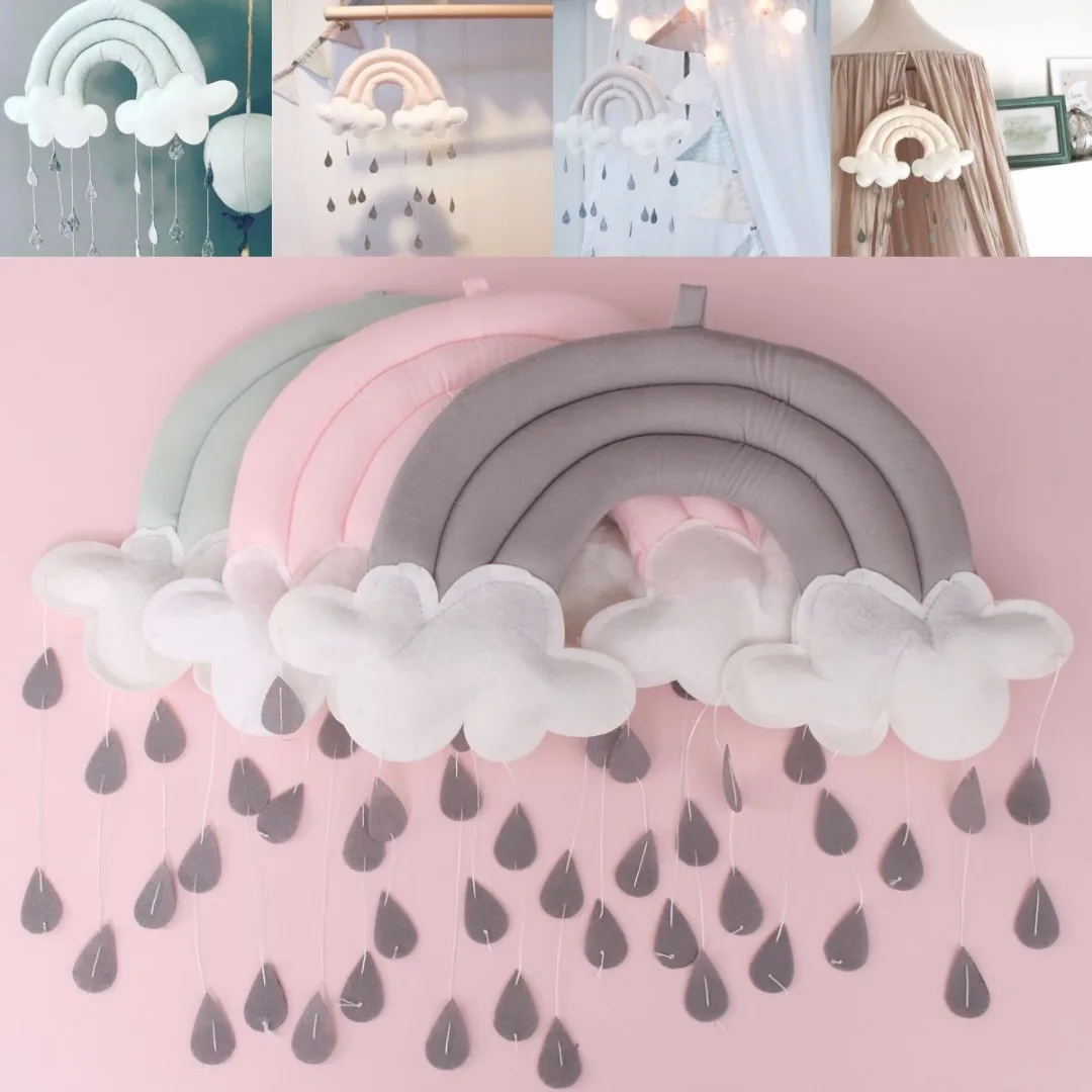 JX-LCLYL Rainbow Cloud Rain Drops Bed Wall Hanging Photo Prop Baby Nursery Bedroom Decor