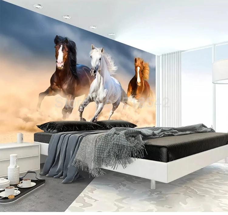 Пользовательские фото обои современных животных, картина маслом скачущей лошади фоне стены декор Книги по искусству фрески обои для Спальня стены