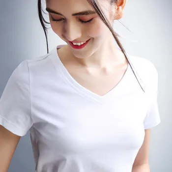 

ACRMRAC Women T-Shirts summer Tops Tees Slim Short sleeve V-Neck T-shirt Woman AL28571