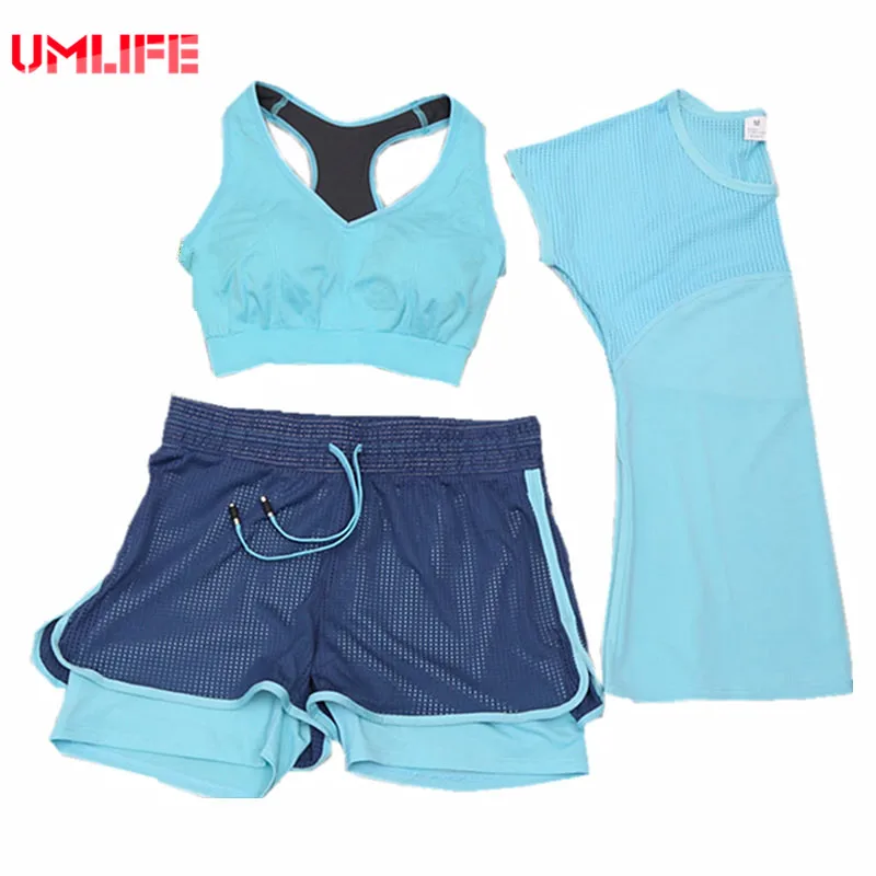 Женский спортивный костюм UMLIFE комплект из 3 предметов для фитнеса и йоги футболка