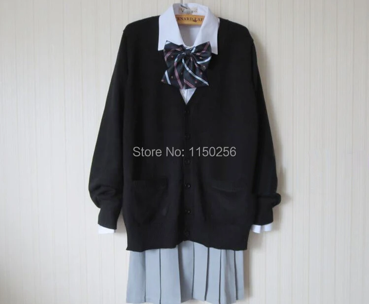 

Japan Anime Cosplay Costume Kawaii School Sailor Uniform Dress Outfit +Knitted Sweater Coat+Tie Or Bow New Free Shipping S-XXXL