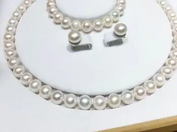 

Charming AAA 9-10MM WHITE PEARL NECKLACE BRACELET EARRING SET