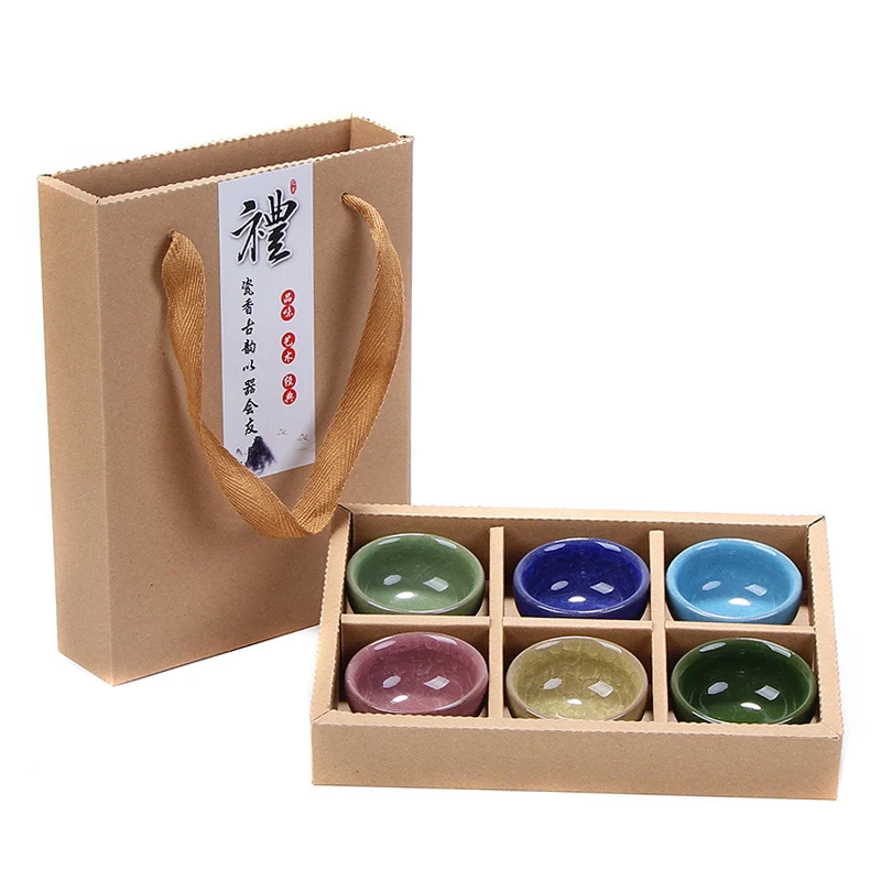 

High quality 6pcs Ceramic China color tea cup set,Crackle Glaze Travel Tea Bowl Kung Fu Tea Set Chinese Teacup Sets Drinkware