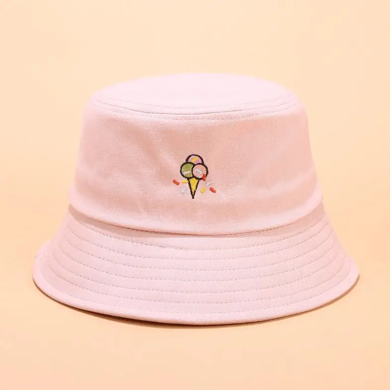 Креативная шляпа-ведро с вышивкой, унисекс, милая Кепка с изображением мороженого Боба, хип-хоп Gorros, мужская летняя кепка s, Панама, шляпа-ведро для рыбалки - Цвет: pink