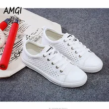 AMGI 2017 Women Female Breathable casual Fashion White Shoes Slipony Footwear Spring Summer Pu Slip on Casual Shoes 498