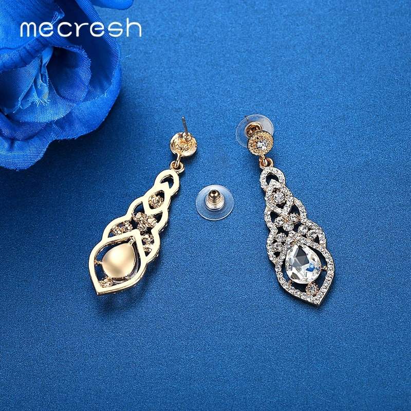 Mecresh Crystal Wedding Drop Earrings for Women Silver Black Gold Color Korean Bridal Dangle Earring 2018 Fashion Jewelry EH444