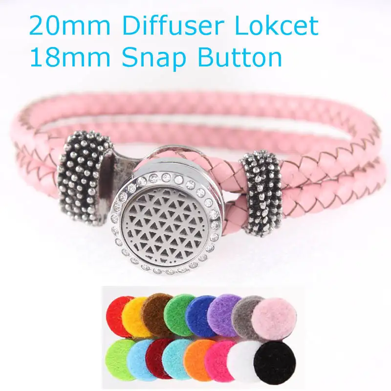 Pink Leather Bracelets 20mm Crystals Essential Oil Diffuser Perfume
