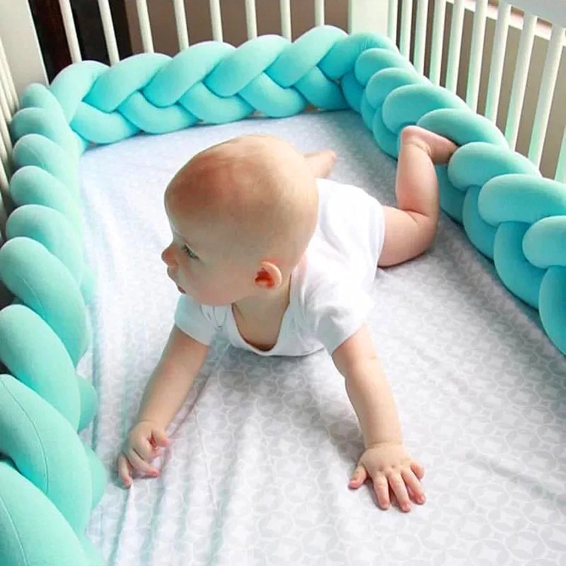 

Newborn Baby Bed Bumper Pure Weaving Plush Knot Crib Bumper Kids Bed Baby Cot Protector Baby Room Decor 1M/2M/3M Length
