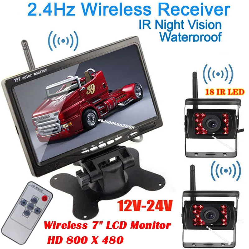 12В 24В Беспроводная двойная резервная камера с 7 дюймовым TFT LCD HD монитором 2 камеры