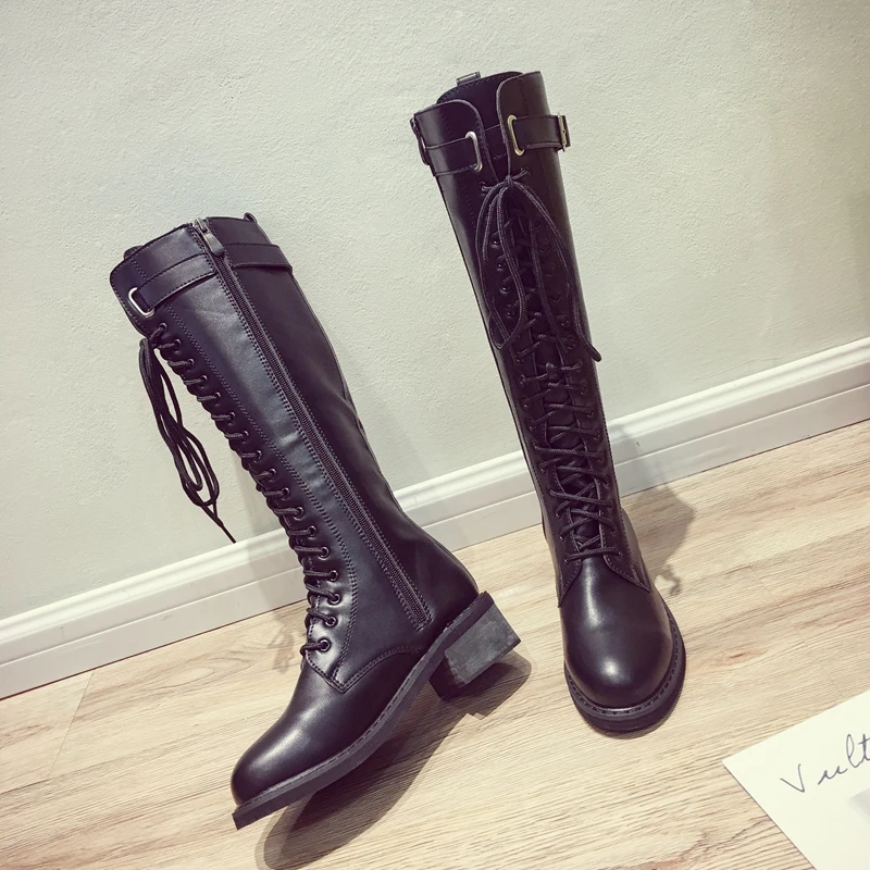

Winter Boots Women Lace Up dropshippping Over The Knee Boots Pu Slim Boots Casual Ladies Riding Boots 2019 new