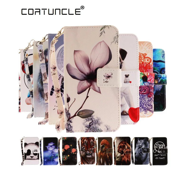 

COATUNCLE Flip Leather Case sFor Fundas LG Q6 case For coque LG Q6 Mini Q6 Plus Dog owl flower Wallet Cover Stand Phone Cases