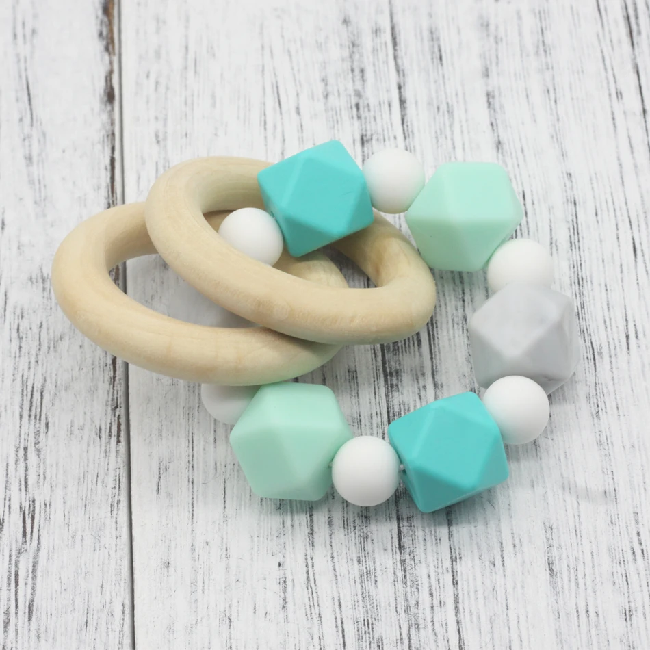 GLJ.CY Free shipping Pacifier Clip Wooden Organic and Silicone Beads Rattle Holder Chewable Baby Accessories pendant