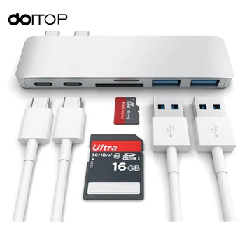 

DOITOP Dual Type C HUB for MacBook Pro Multinational USB 3.0 Hub To 4K HDMI Converters SD/TF Card Reader with PD Charging
