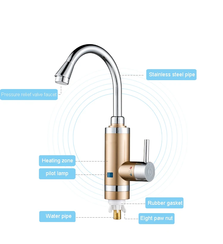 DMWD Tankless Электрический водонагреватель нержавеющая сталь кухня светодиодный цифровой Температура дисплей Мгновенный Нажмите отопление