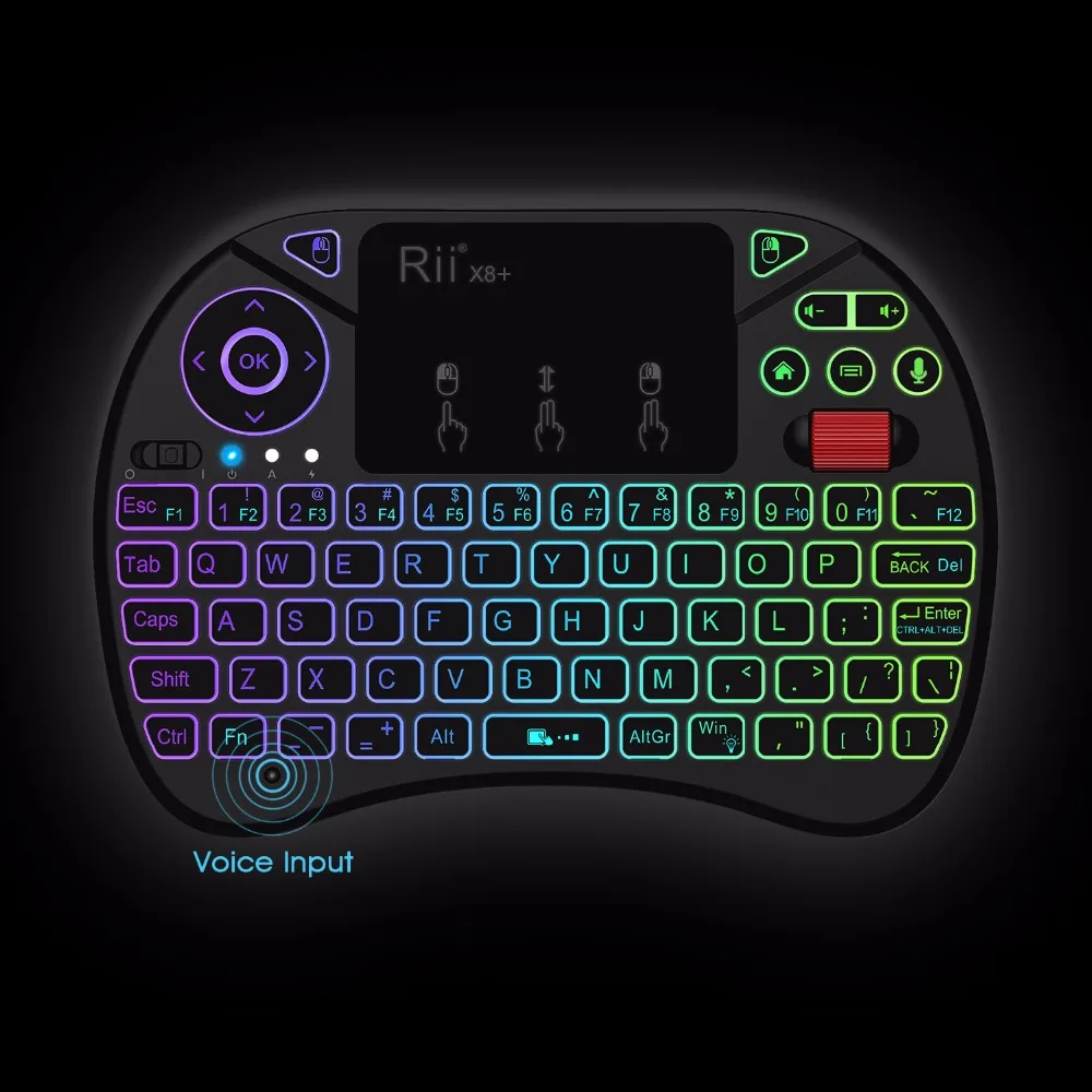 Rii-mini Teclado sem Fio x8 Mais i8 Mais 2.4g com Touchpad Pesquisa por Voz Retroiluminado Led Bateria Li-ion Recarregável para Android tv Box pc - Imagem 3