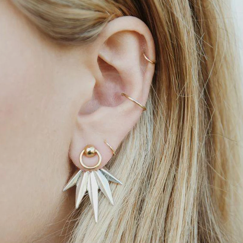 

5 Pcs/ Set Classic Lady Leaves Feather Geometric Earrings Simple Round Gold Ear Buckle Fashion Women Party Wedding Jewelry Gift
