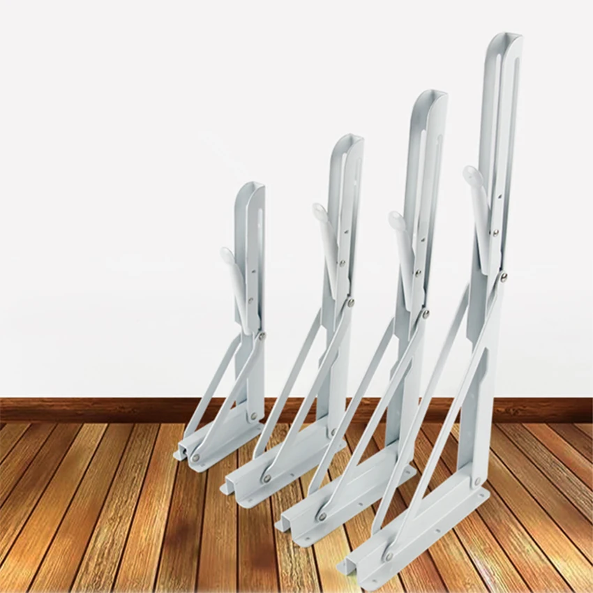 

New Arrival 2pcs/set White Paint Steel Triangle Shelf Brackets Spring Design Wall Mounted Folding Screws High Quality