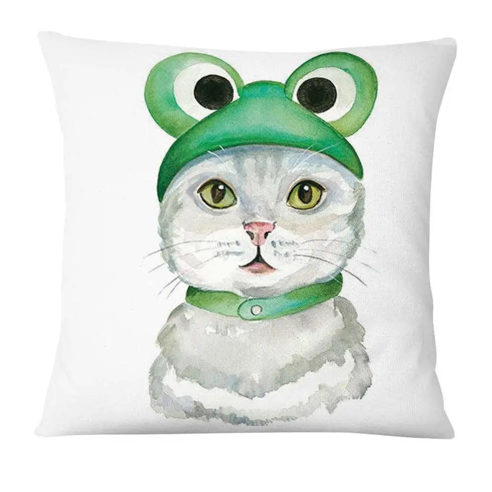 Hand Painted Cartoon Cat Digital Printed Pillowcase Home Pillow Decoration Almofadas Decorativas Para Sofa Throw Pillow 45*45 